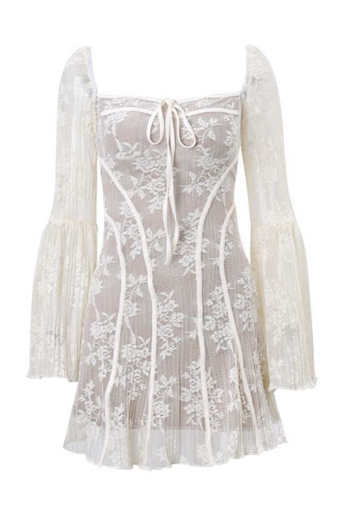 Ballet Style Sexy Pure Lust Lace-up Chest-wrapped Lace Printed Long-sleeved Dress