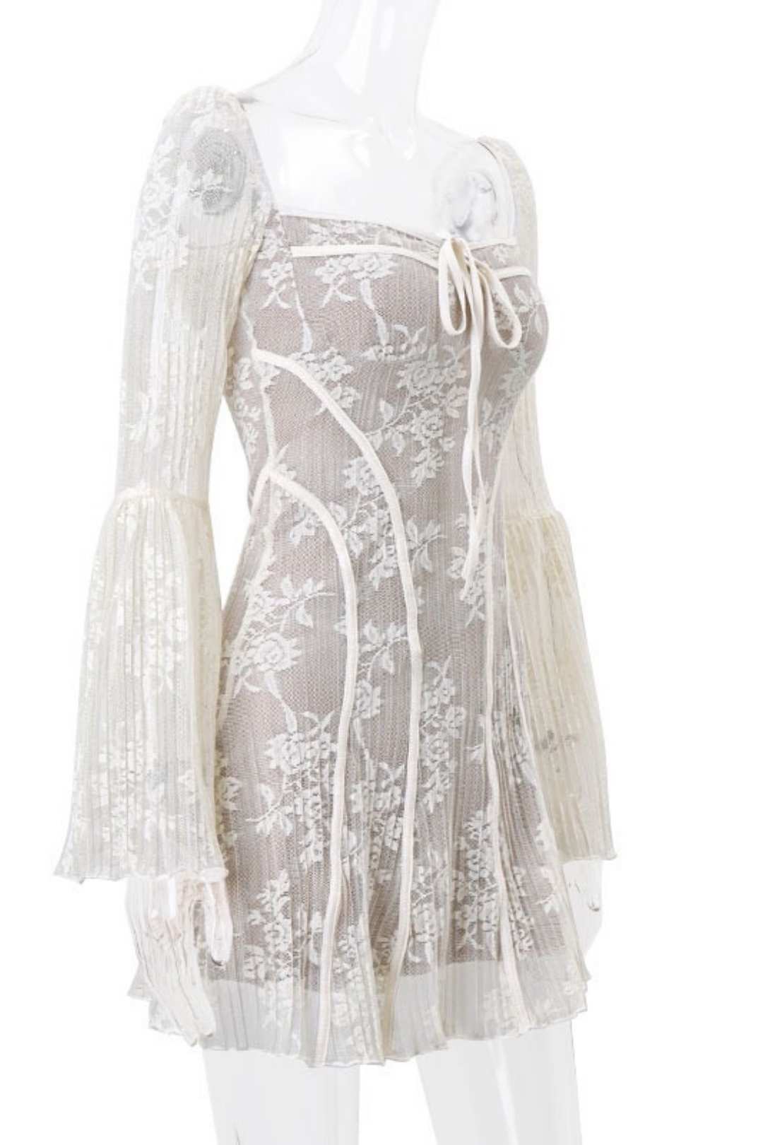 Ballet Style Sexy Pure Lust Lace-up Chest-wrapped Lace Printed Long-sleeved Dress
