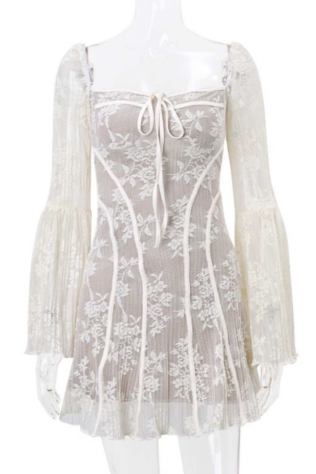 Ballet Style Sexy Pure Lust Lace-up Chest-wrapped Lace Printed Long-sleeved Dress