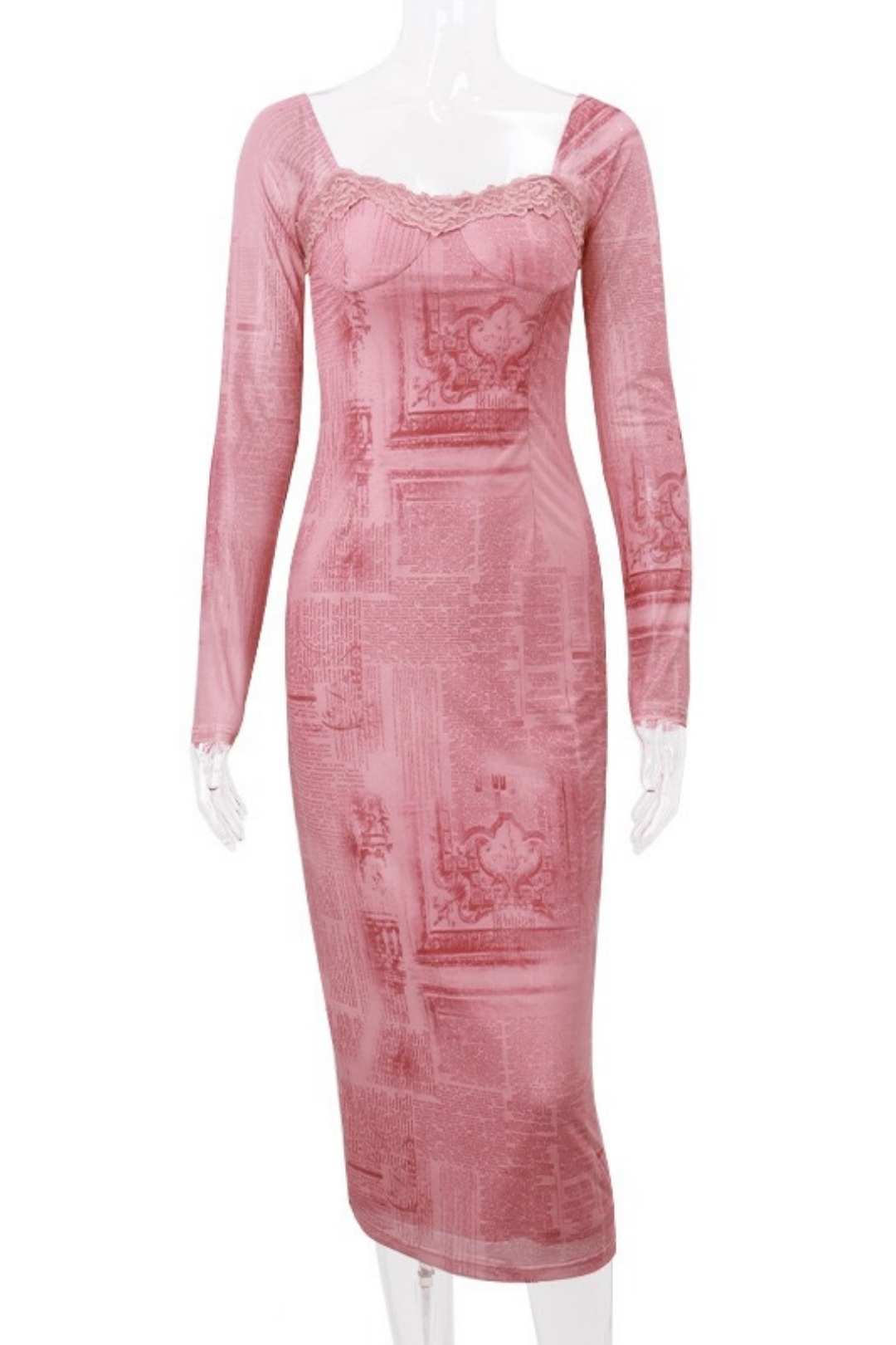 Style Sexy Low-cut Backless Royal Square Collar Retro Slim Long-sleeved Dress