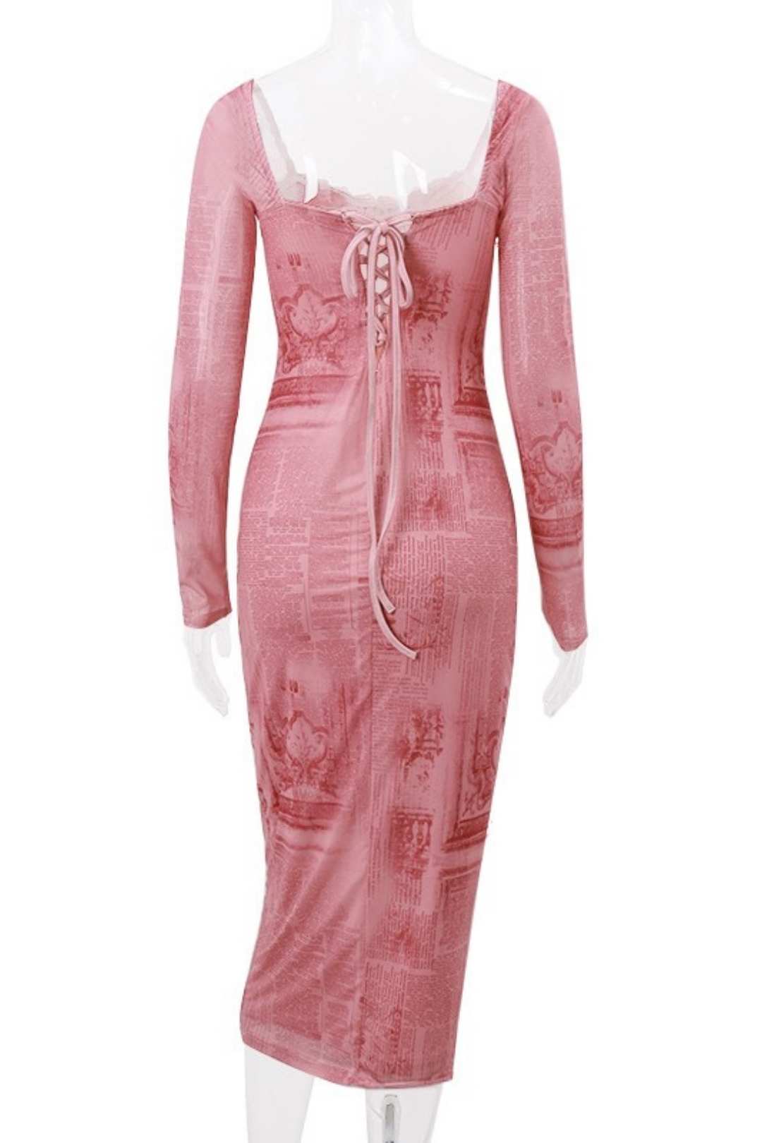 Style Sexy Low-cut Backless Royal Square Collar Retro Slim Long-sleeved Dress