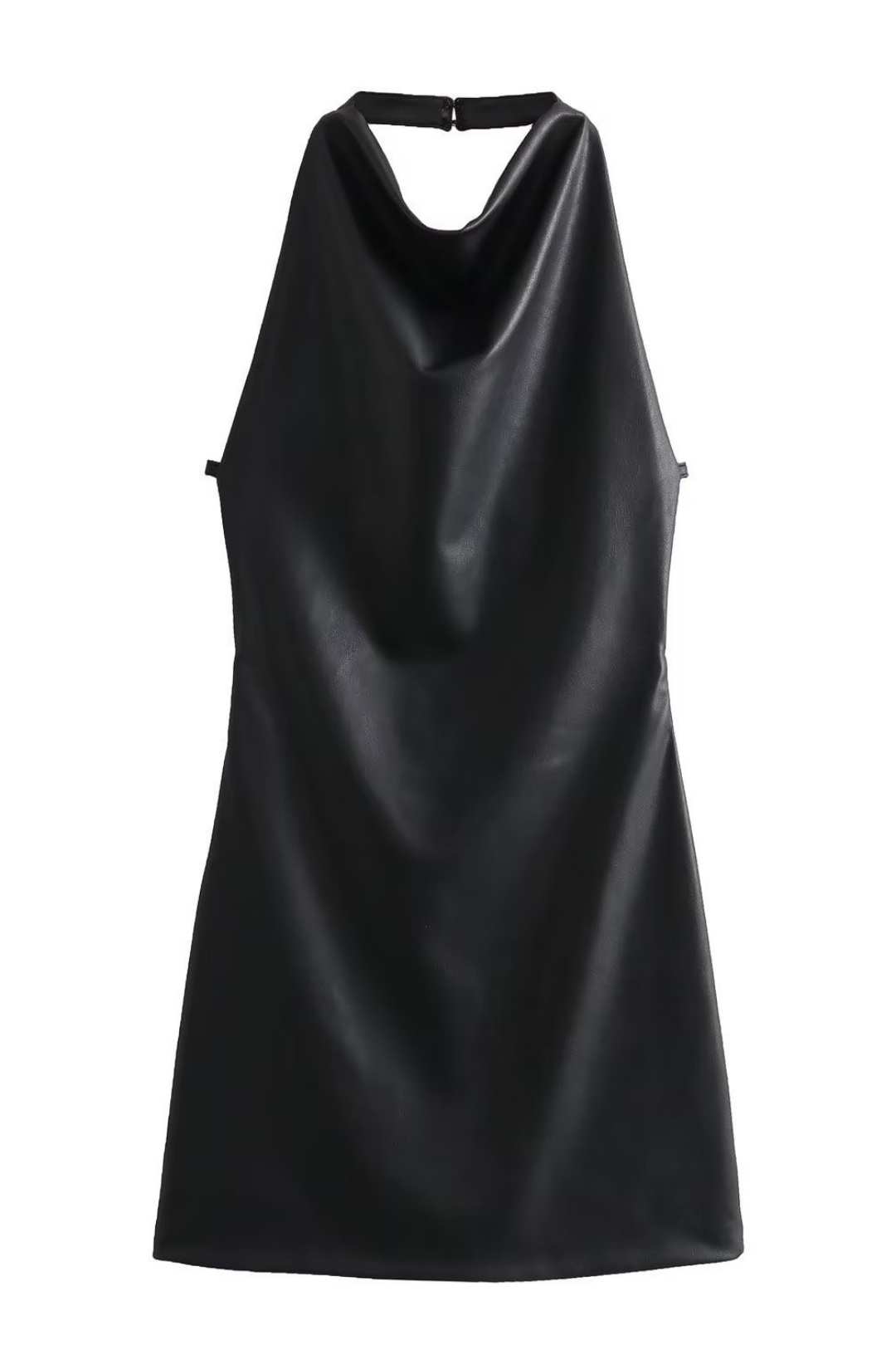 Halter Neck Backless Black PU Dress