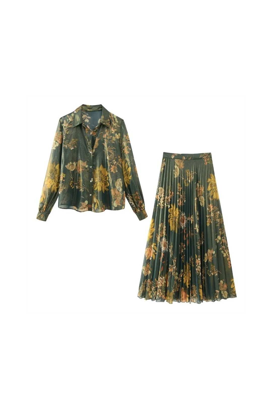 Printed Midi Pleated Skirt