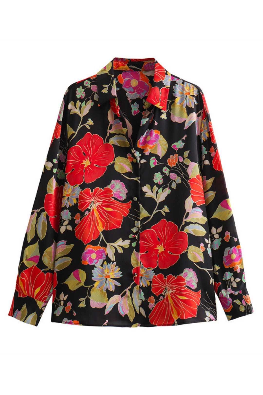 Simple Versatile Style Flower Printed Shirt