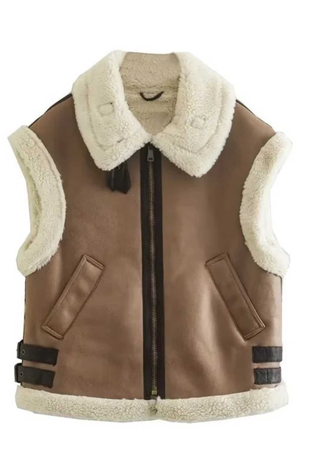 Fur One-piece Sheep Sheared Sleeveless High Collar Vest