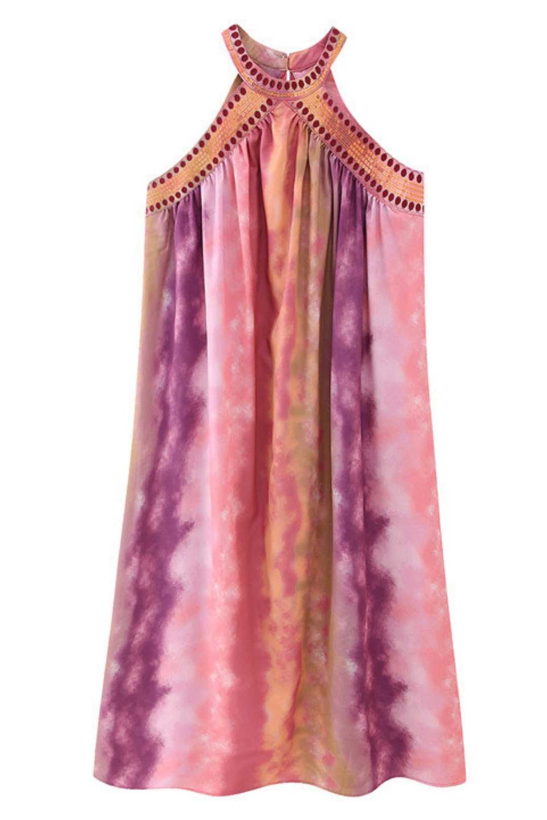 Halter Neck Sequin Decorated Tie-dye Printed Sleeveless Dress