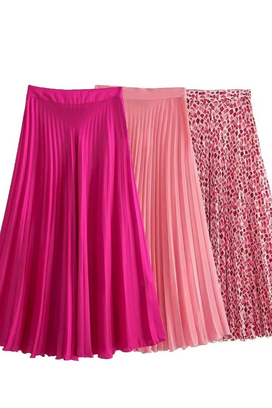 Printed Pleated Skirt Mid-length Large Hem Skirt