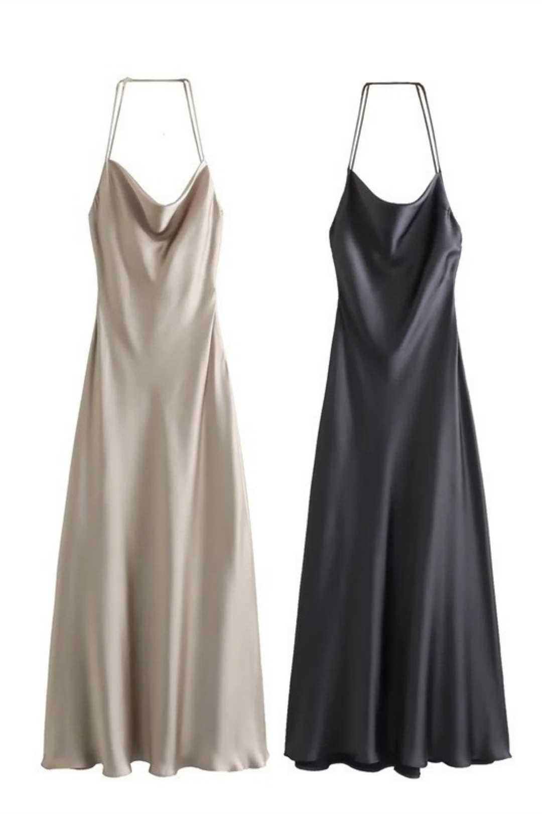 Fashion Silk Satin Texture Backless Dress