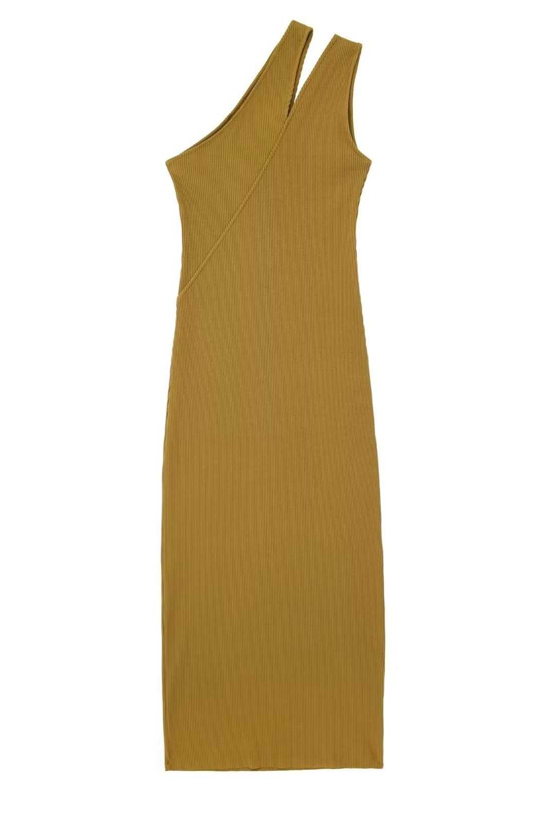 Oblique Collar Sleeveless Slim Knitted Dress