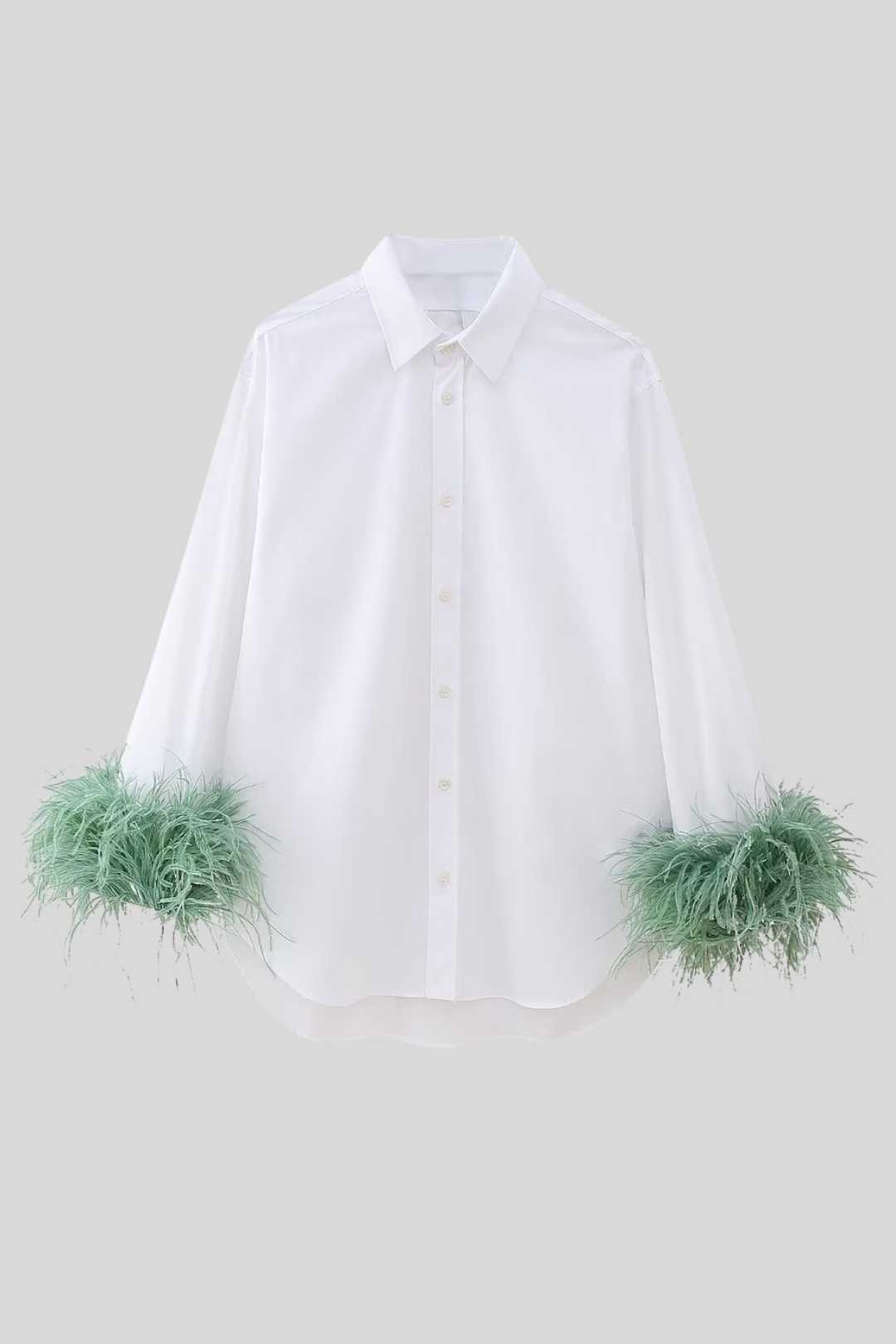 Flip-up Collar Hair Single-breasted White Shirt