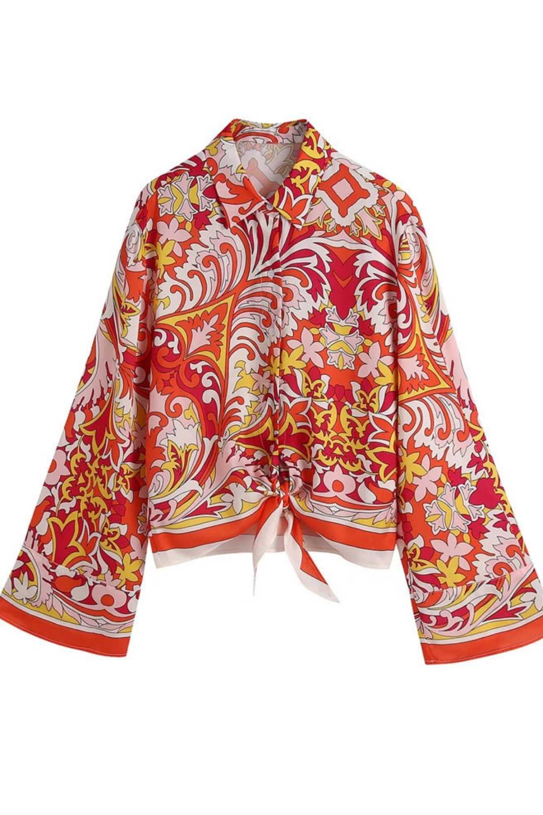 Knotted Printed Long-sleeved Shirt