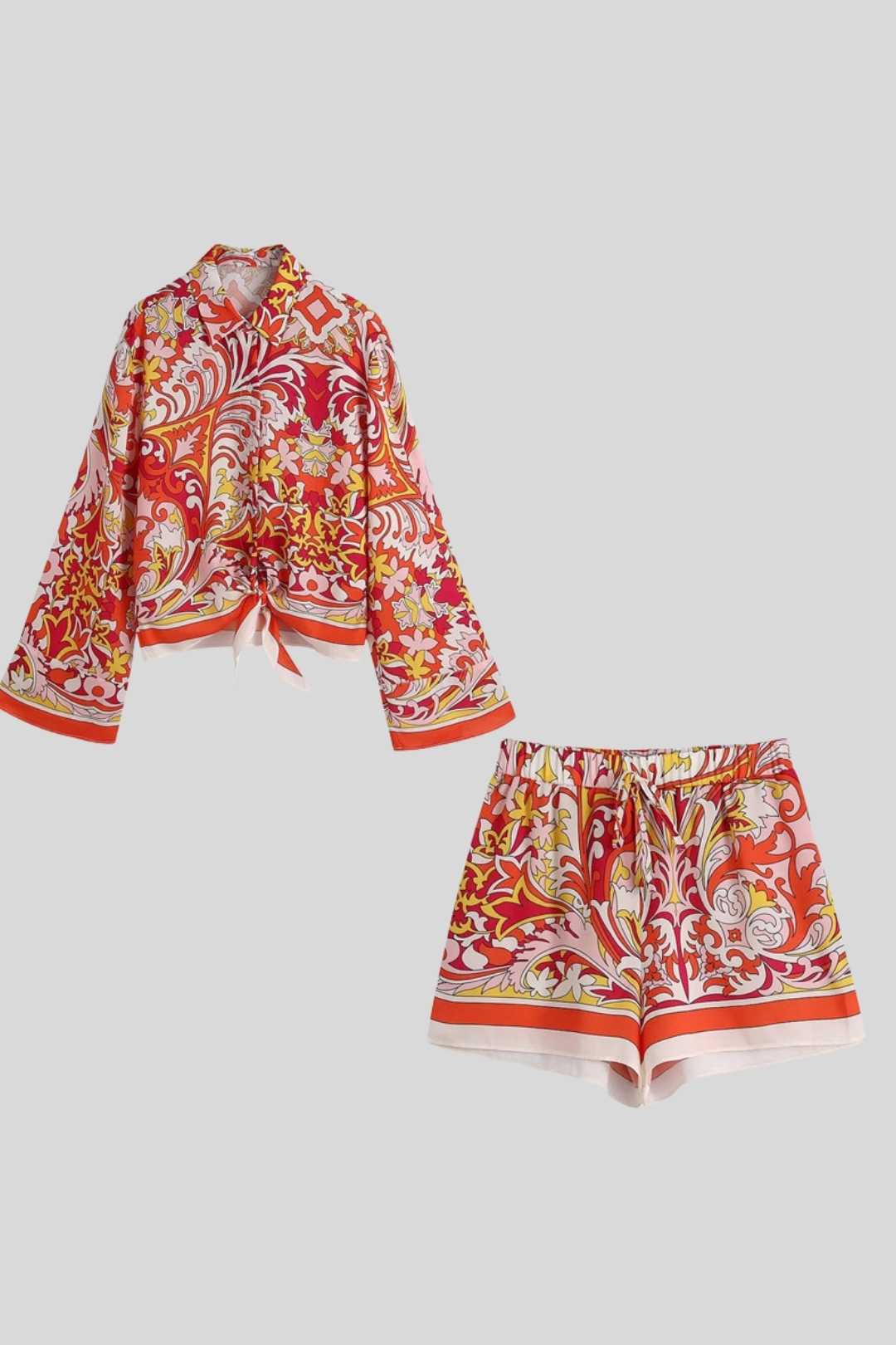 Knotted Printed Long-sleeved Shirt