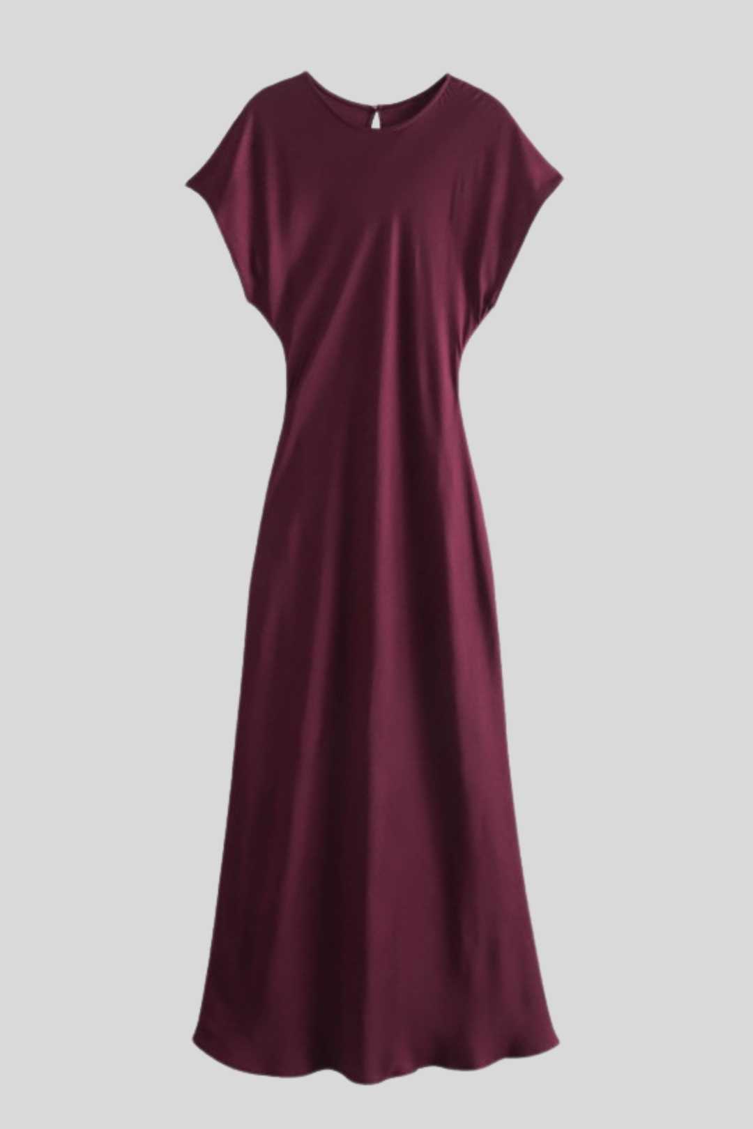 Round Neck Waist A-line Silk Satin Texture Long Dress