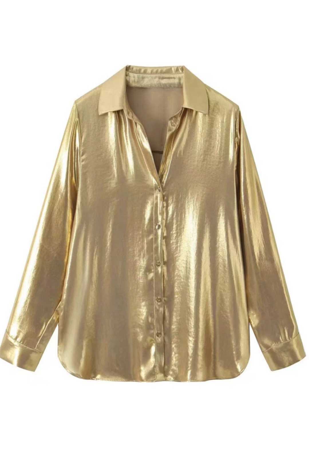 Metallic Bright Color Non-iron Long-sleeved Loose Shirt