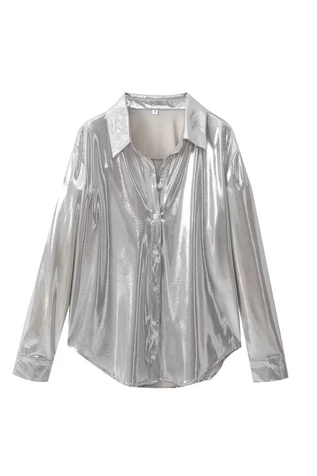 Metallic Bright Color Non-iron Long-sleeved Loose Shirt