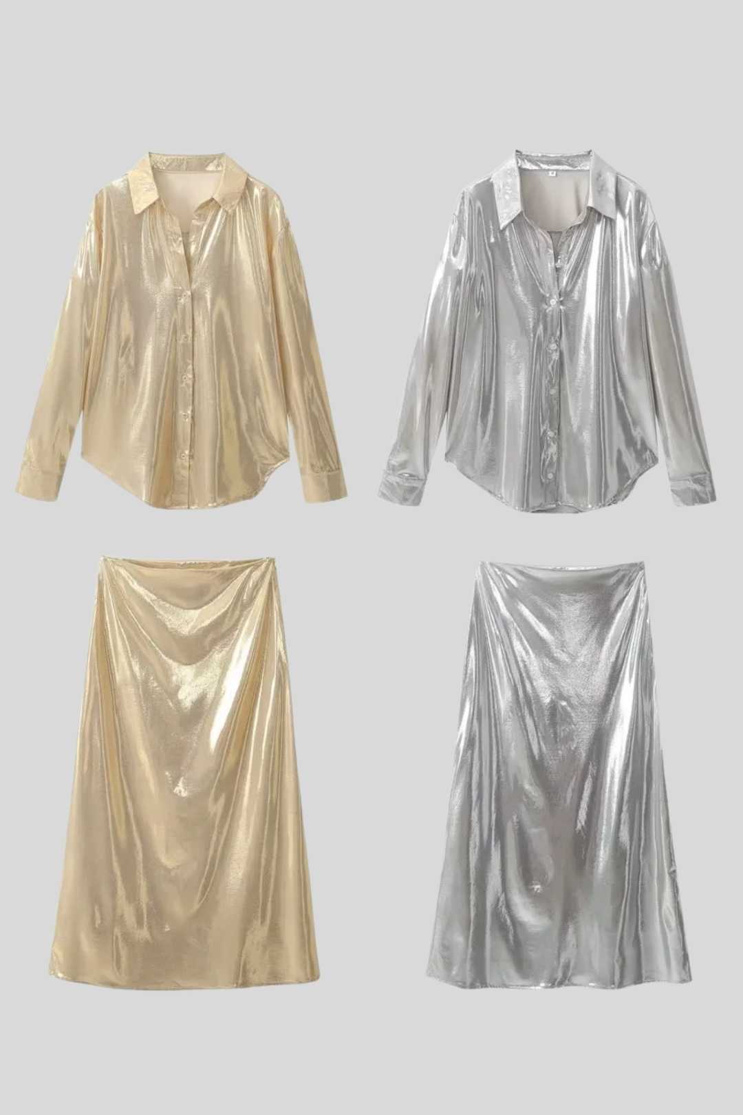Metallic Bright Color Non-iron Long-sleeved Loose Shirt
