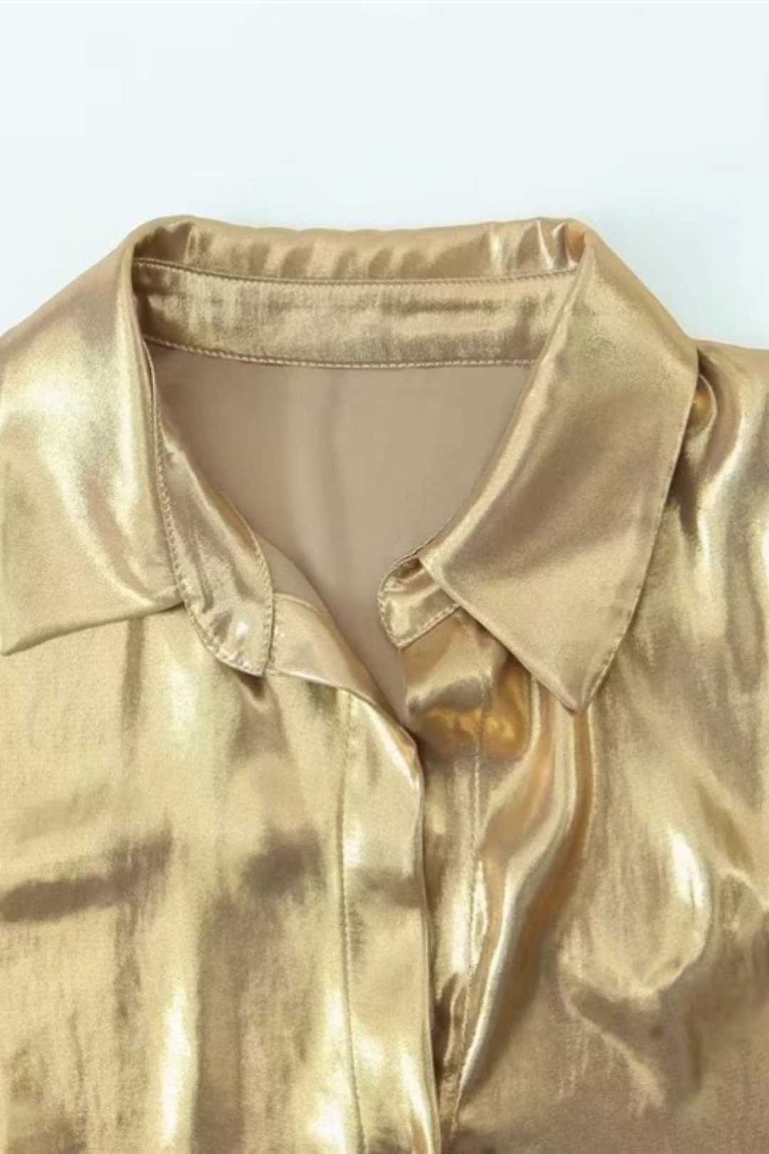 Metallic Bright Color Non-iron Long-sleeved Loose Shirt