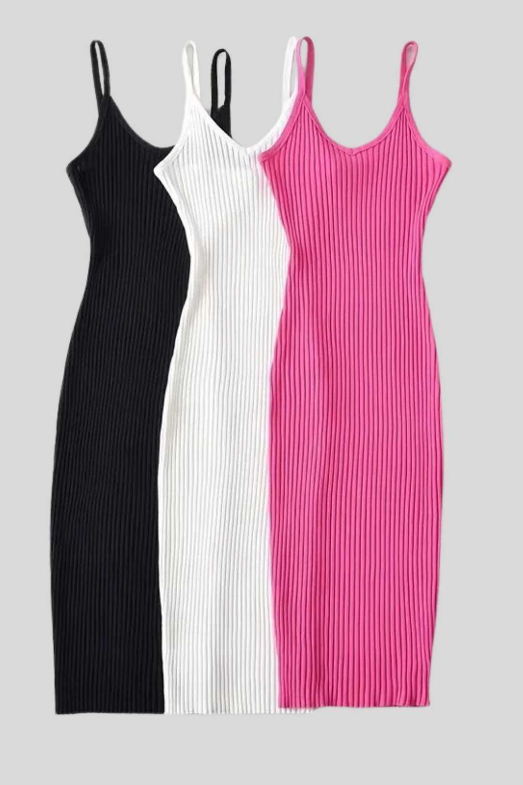 Ribbed Slim-fitting Suspender Stretch Tight Knitted Dress