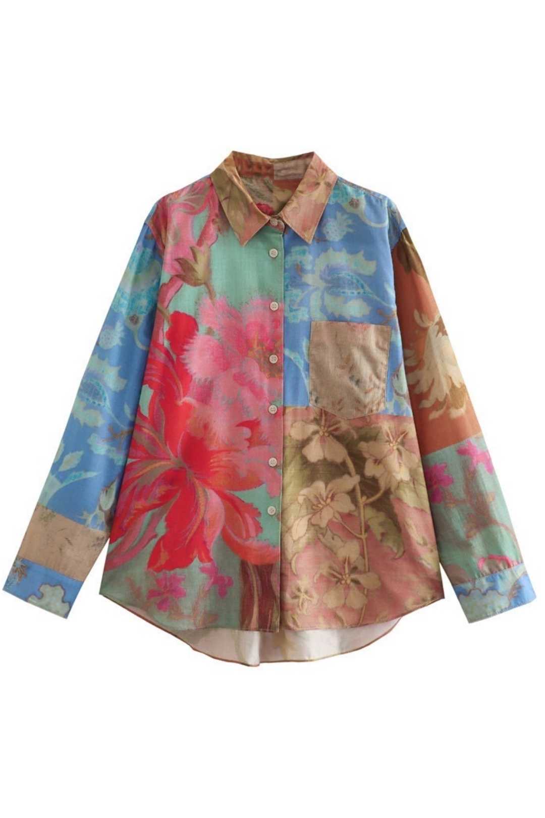 Color Matching Printed Loose Shirt