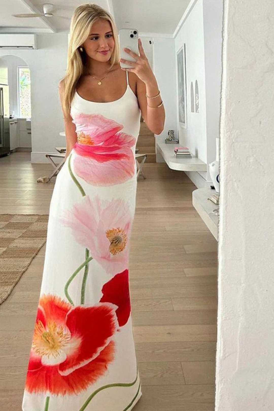 Backless Flower Print Sexy Long Skirt Dress