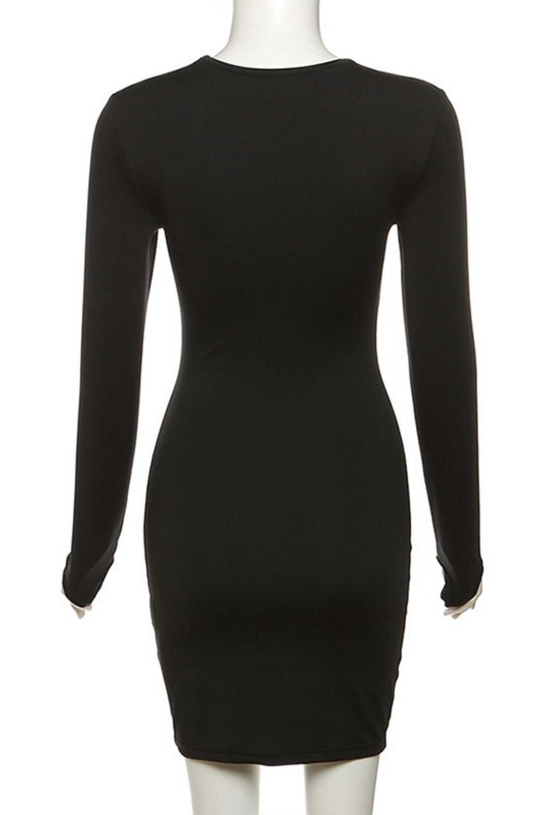 Round Neck Long Sleeve Sexy Hollow Slim Fit Hip Dress