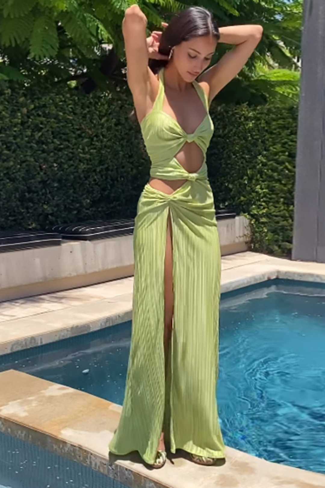 Long Skirt Sexy Halter Neck High Slit Dress