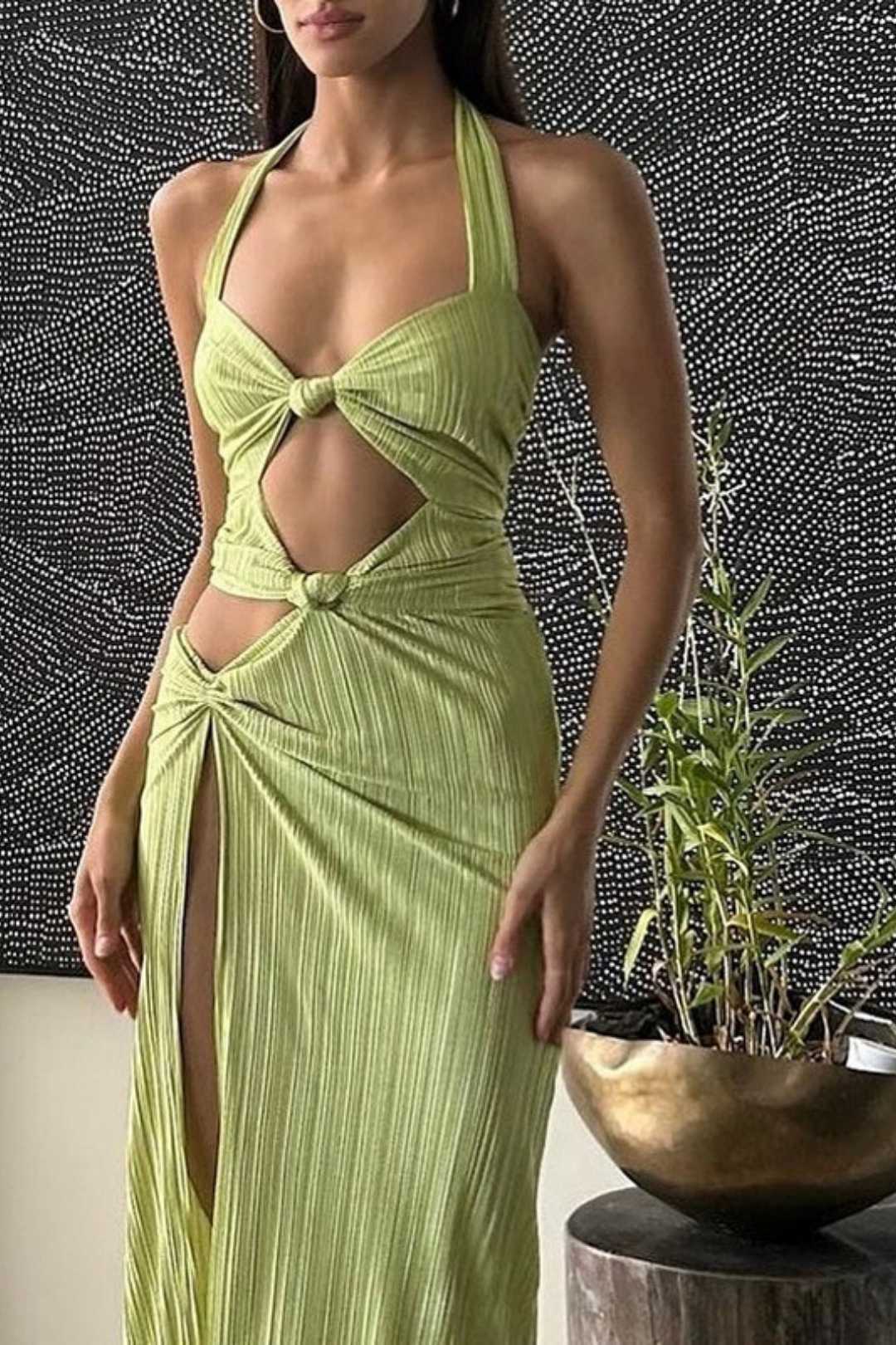 Long Skirt Sexy Halter Neck High Slit Dress