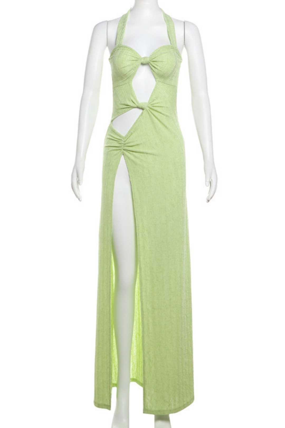 Long Skirt Sexy Halter Neck High Slit Dress