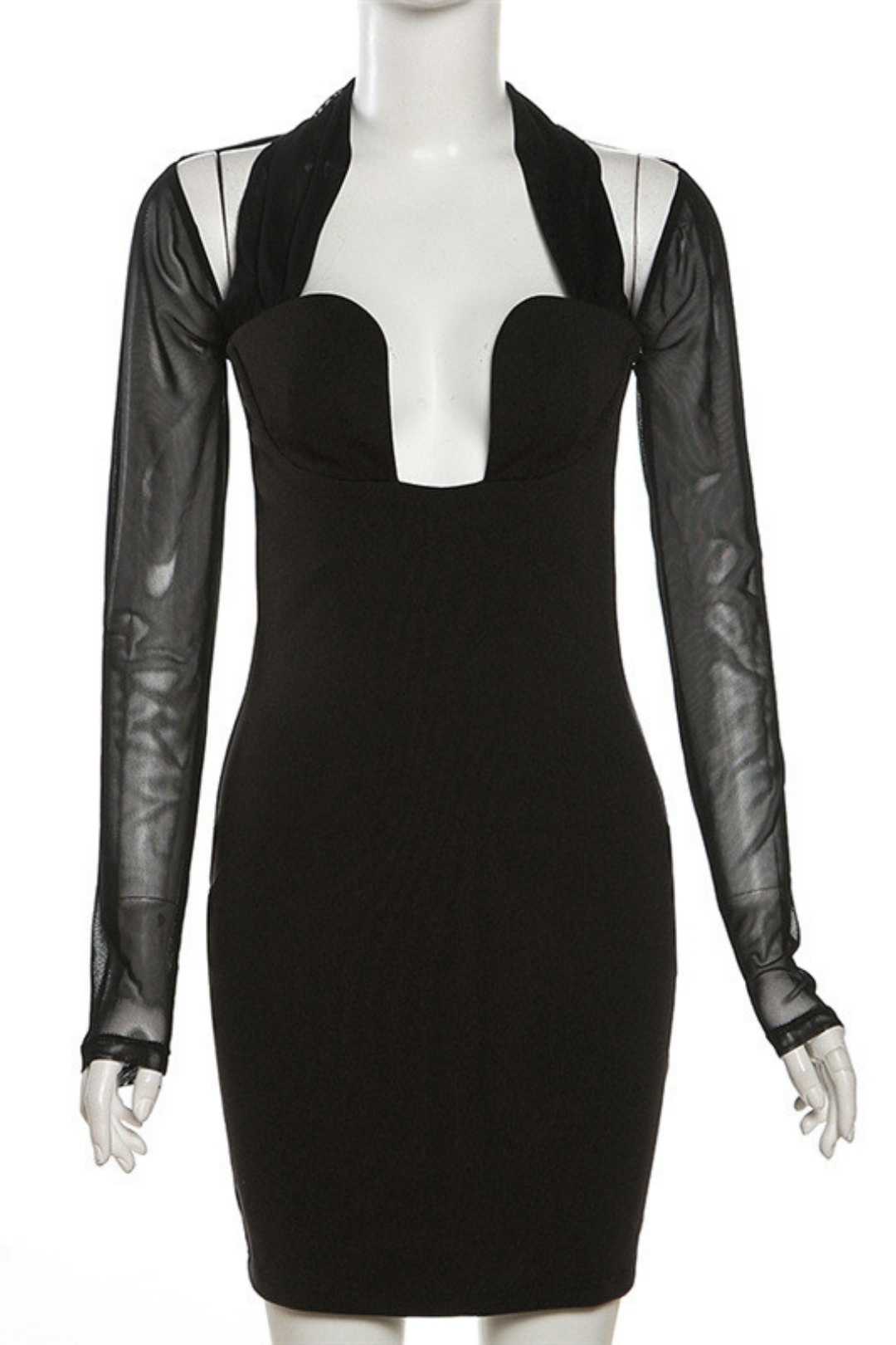 Halter Neck Sexy Low-cut Mesh Splicing Hip Dress