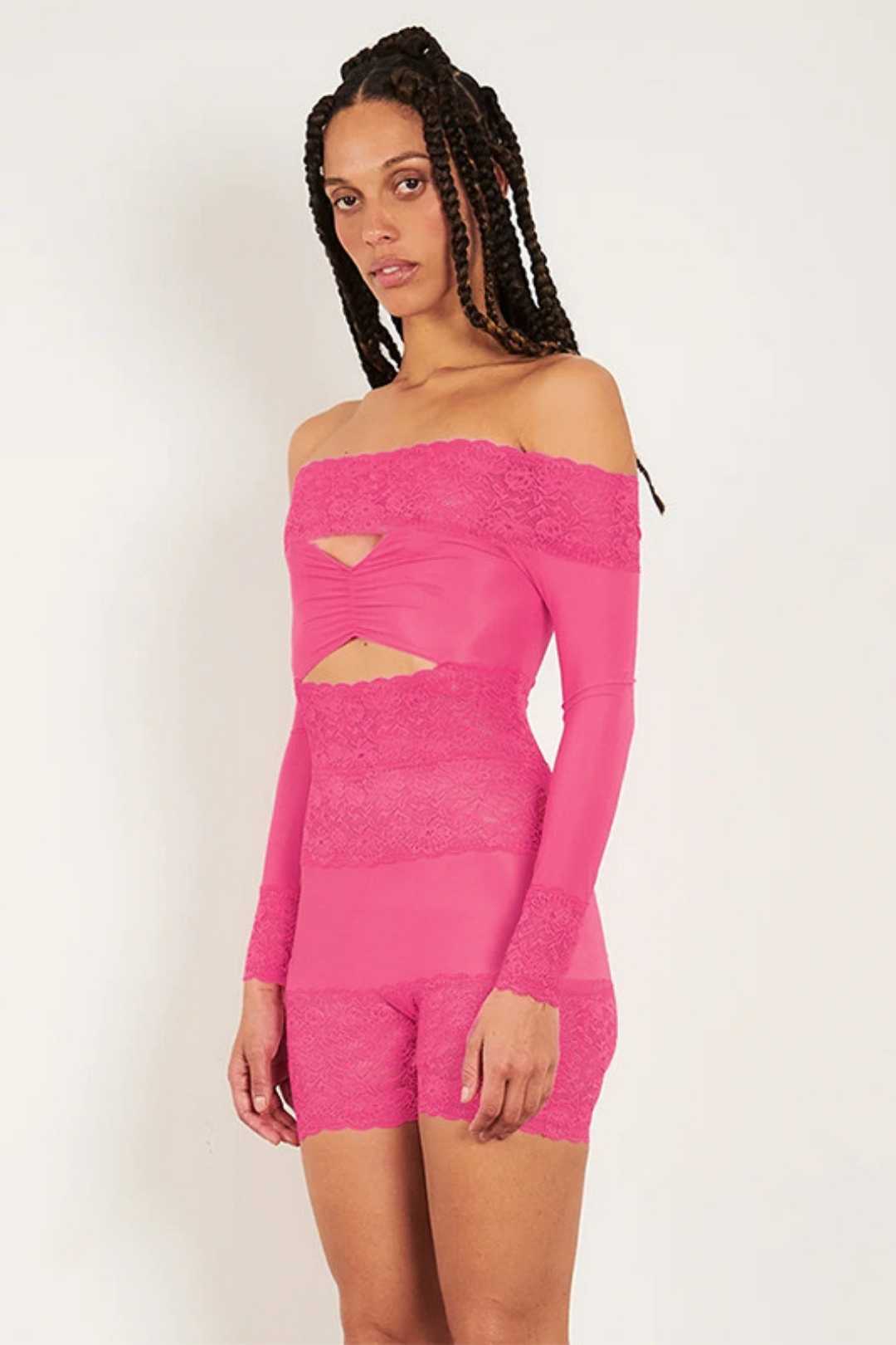 Lace Stitching Hollow Long-sleeved One-shoulder Jumpsuit