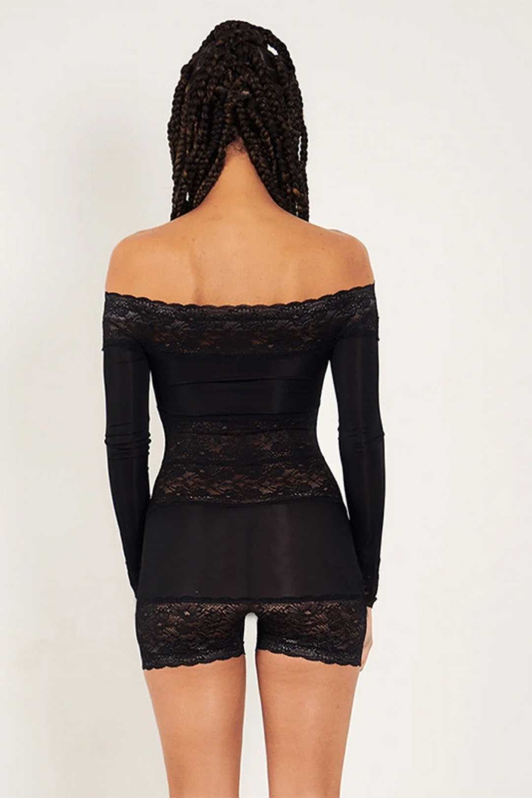 Lace Stitching Hollow Long-sleeved One-shoulder Jumpsuit