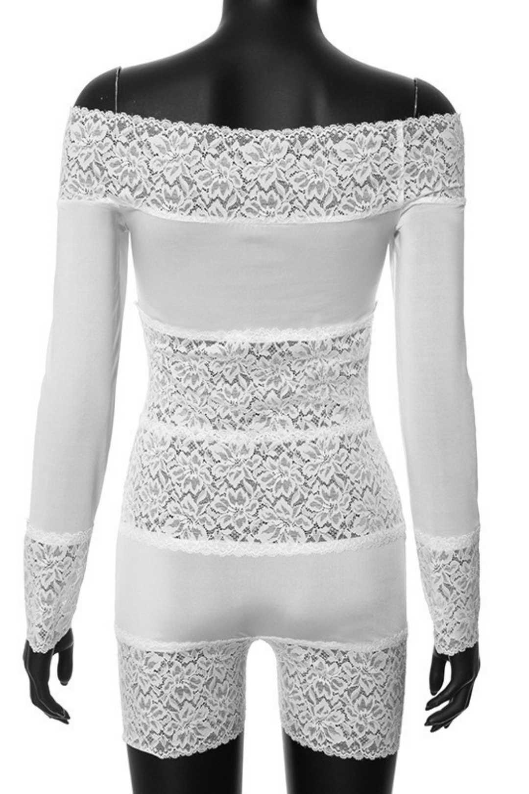 Lace Stitching Hollow Long-sleeved One-shoulder Jumpsuit