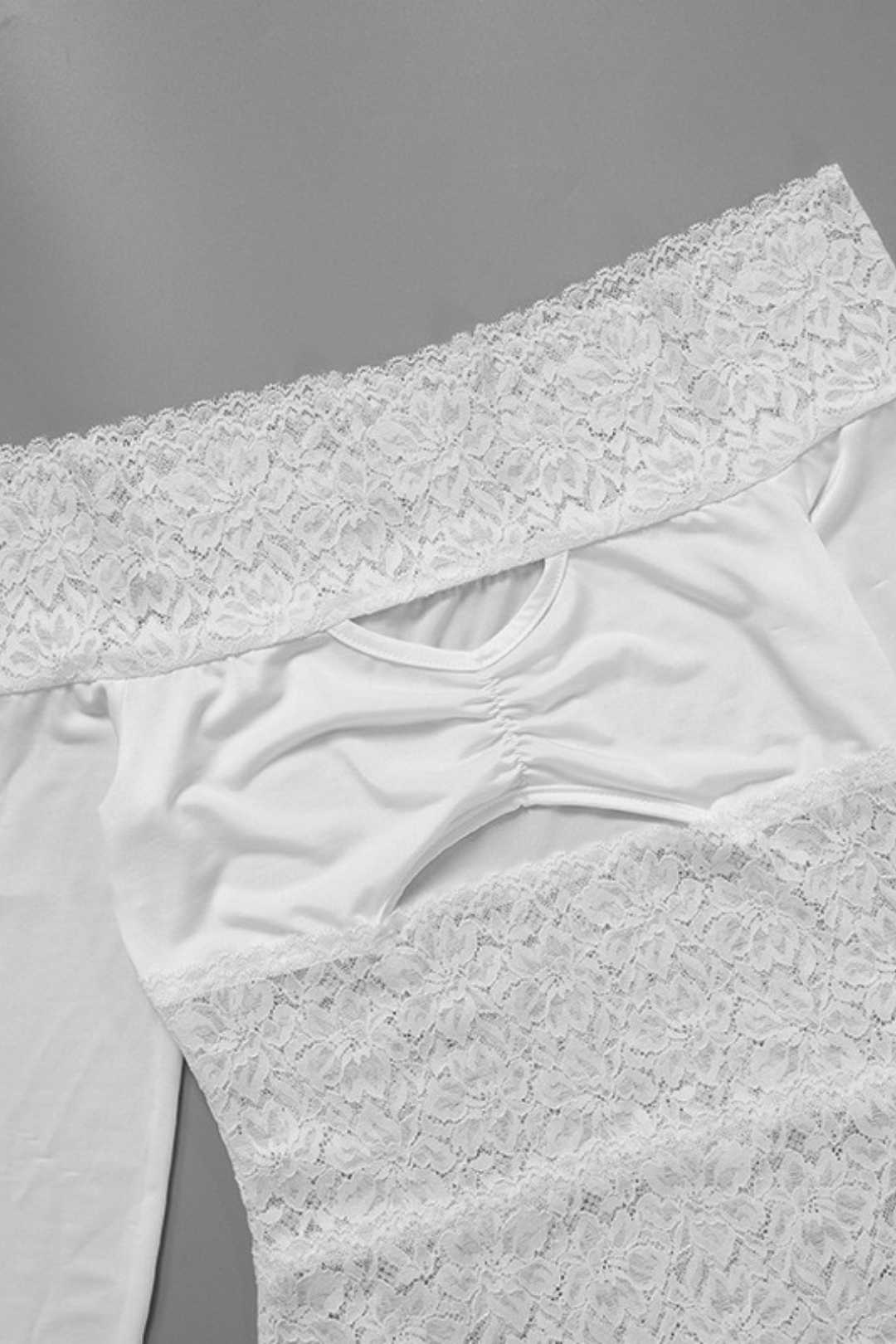 Lace Stitching Hollow Long-sleeved One-shoulder Jumpsuit