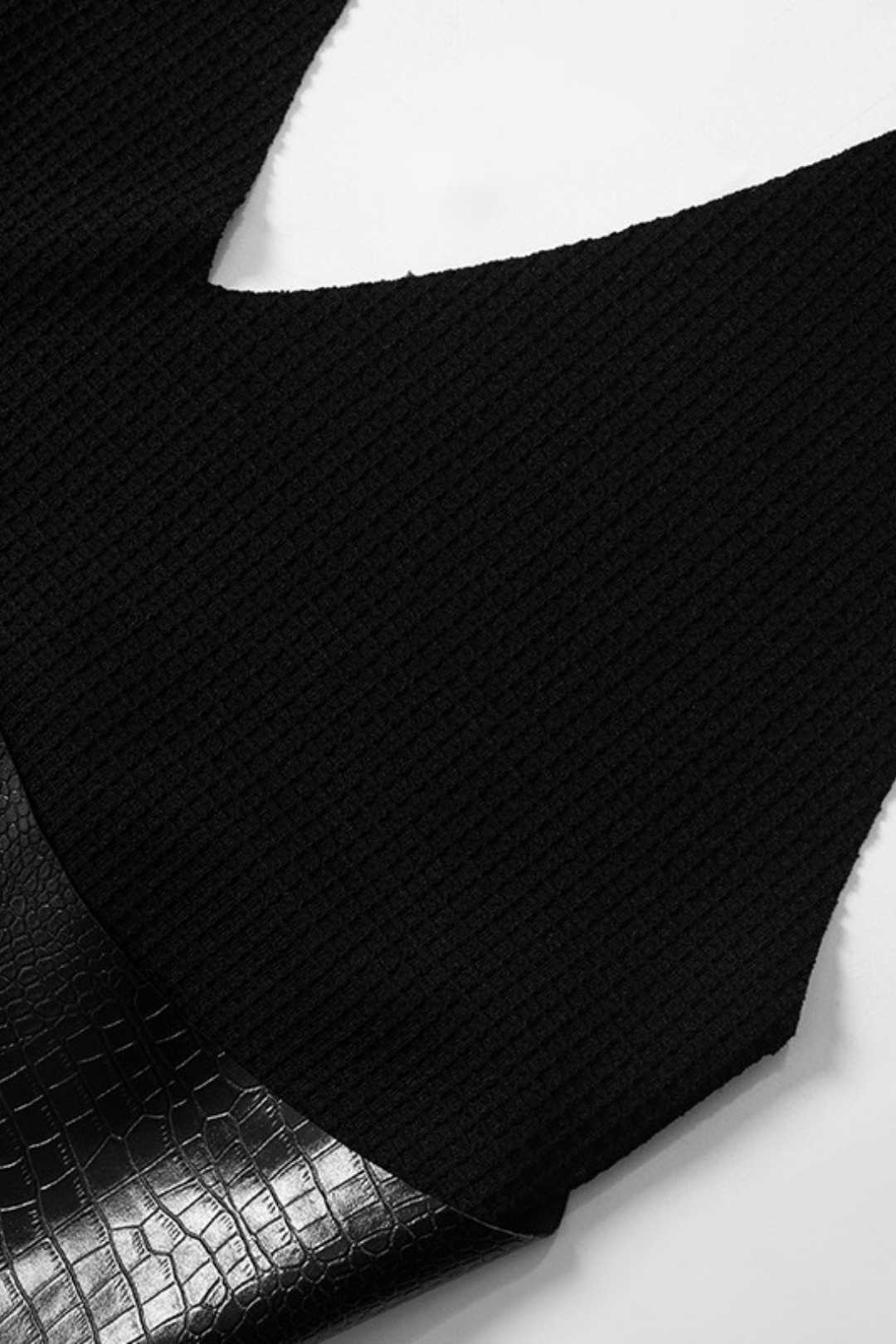 Leather Splicing Irregular Skirt Sleeveless Halter Neck Dress