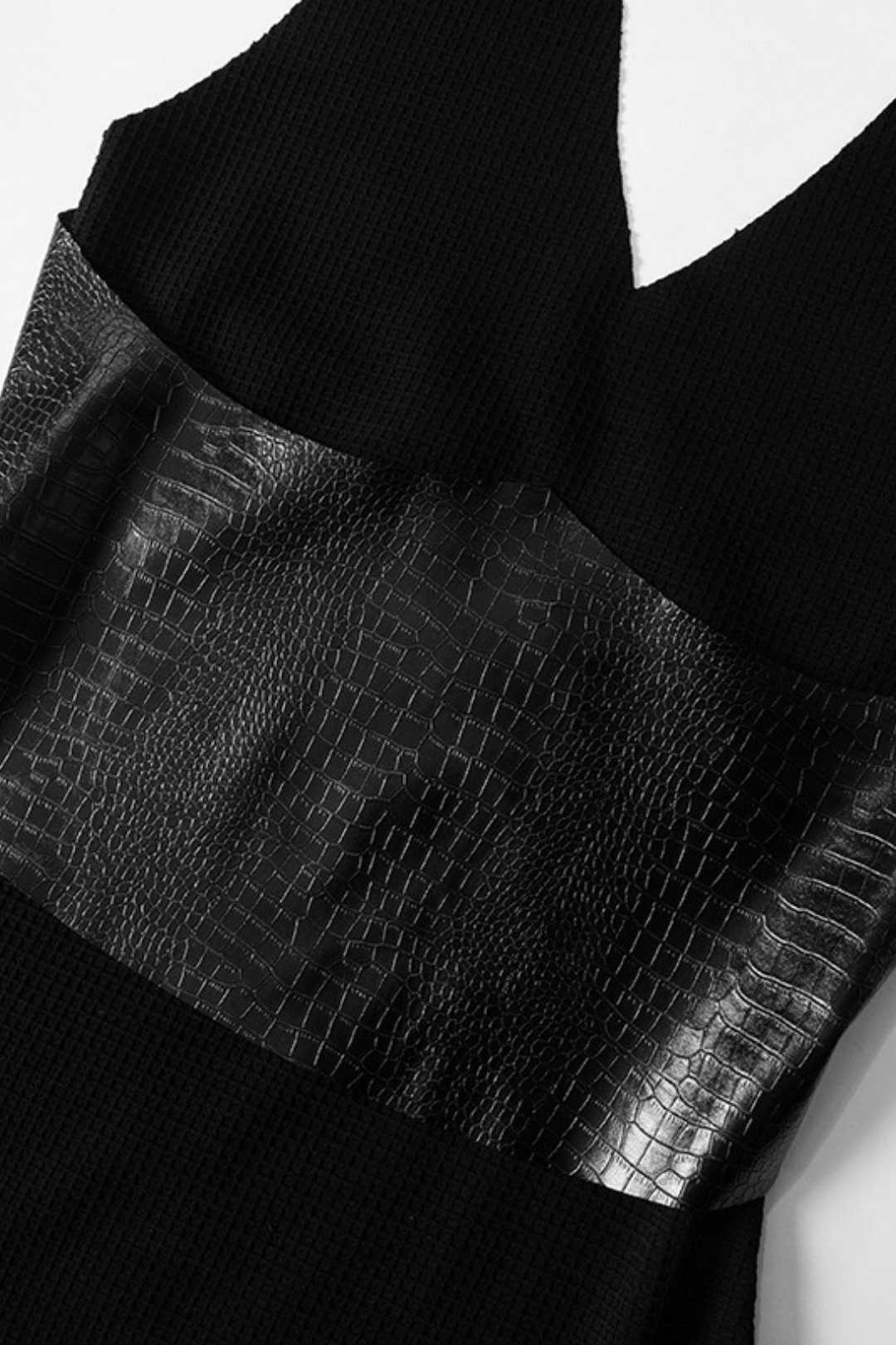 Leather Splicing Irregular Skirt Sleeveless Halter Neck Dress