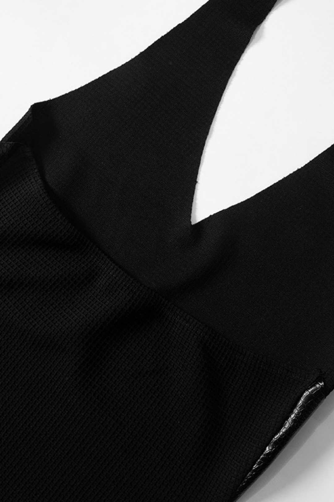 Leather Splicing Irregular Skirt Sleeveless Halter Neck Dress