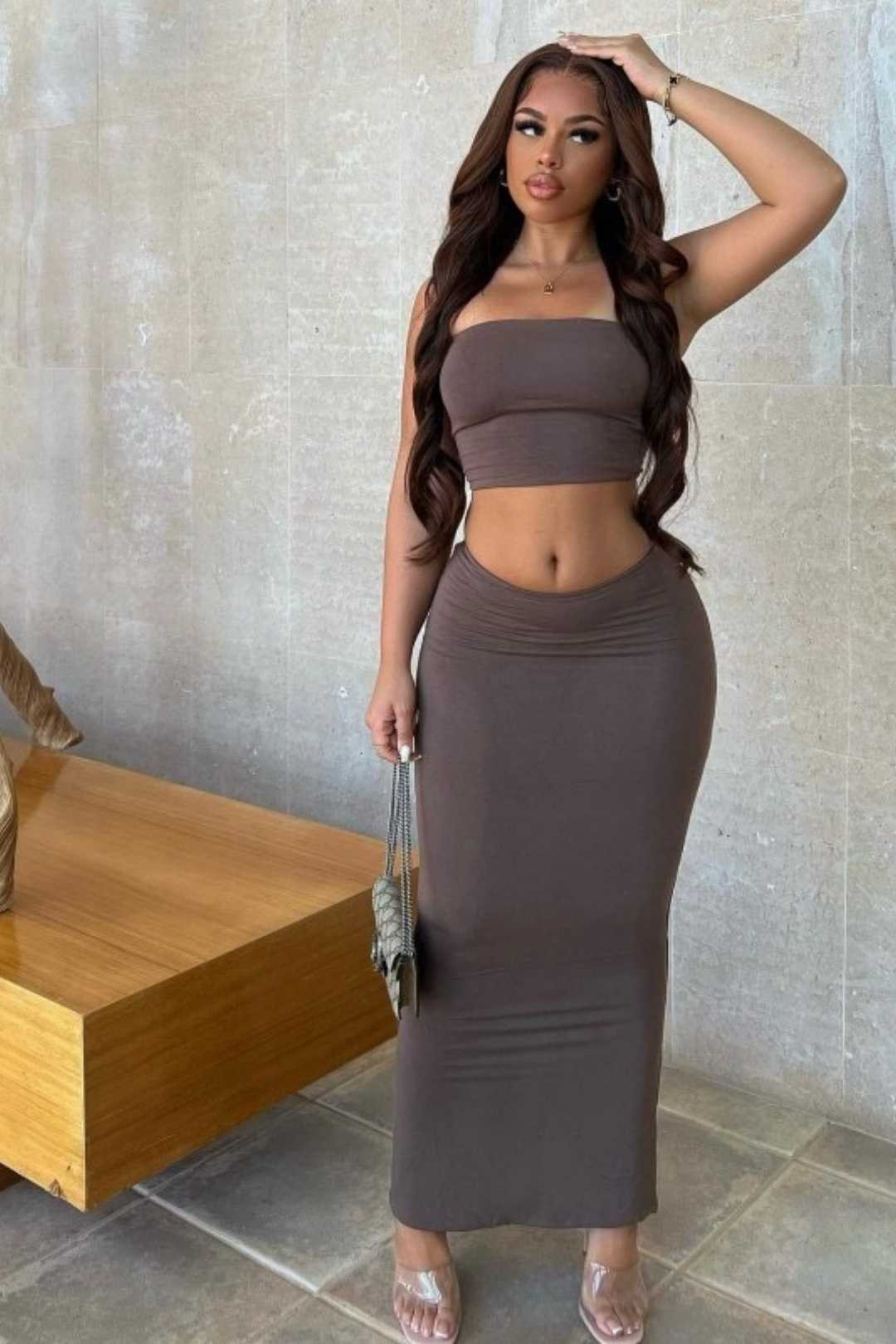 Sleeveless Tube Top High Waist Slim Long Skirt Women's Suit