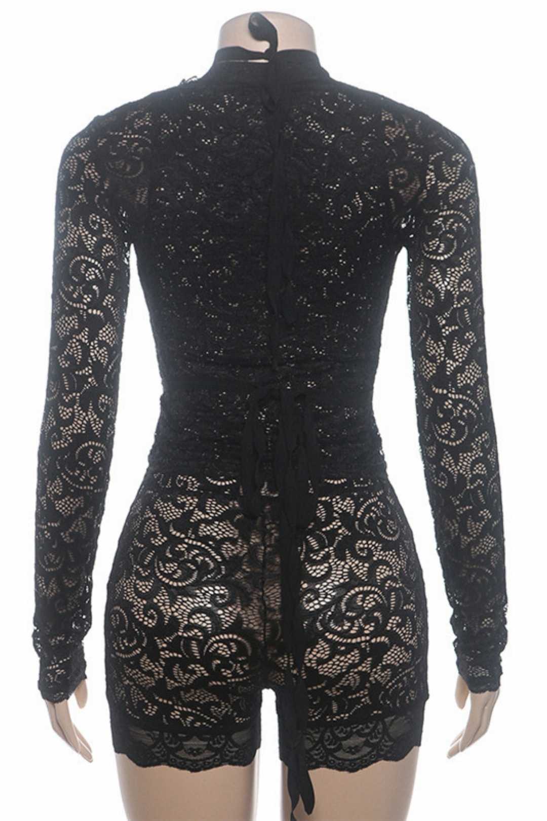 See-through Hollow Low-cut Strappy Top High-waisted Tight Butt-lifting Shorts Set