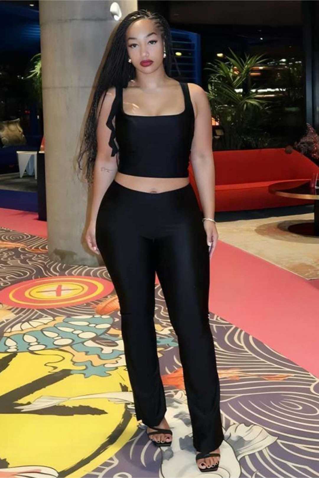 Sexy Low-cut Midriff-baring Vest High-waisted Slim Long Casual Sports Suit