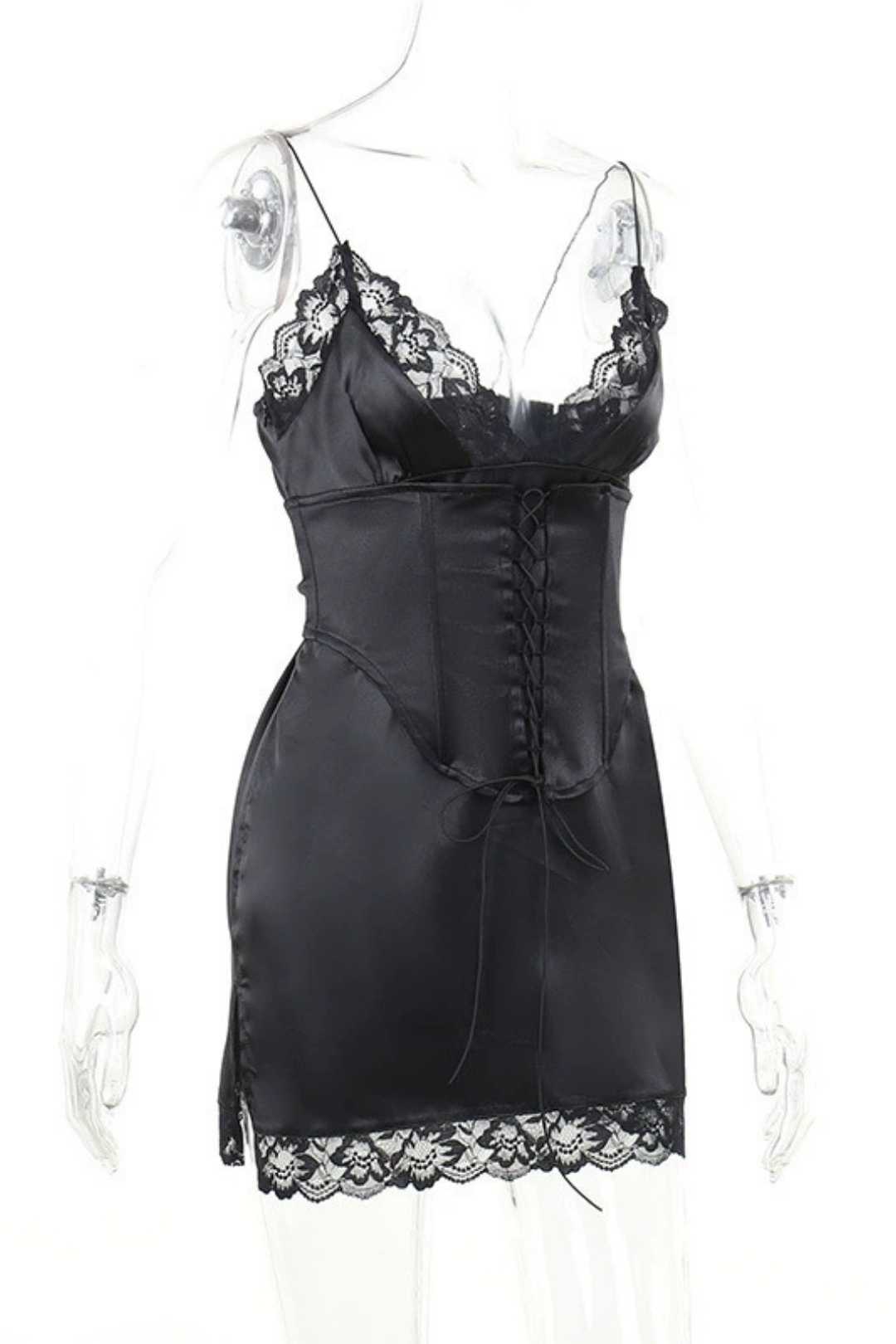 Sexy Slim Waist Straps, Hip Slit Lace Dress