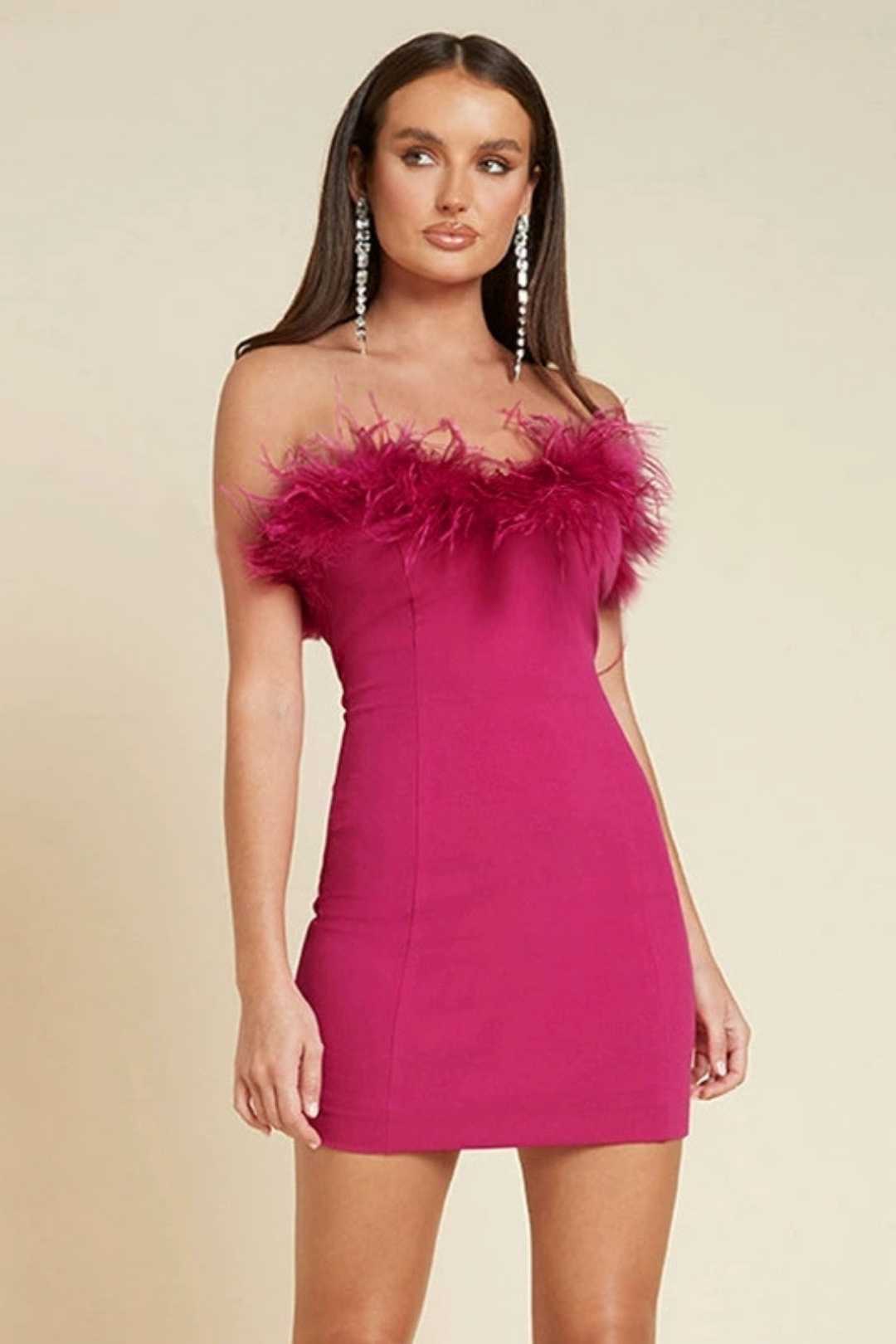 Fur-edge V-neck Tight Sexy Hip Backless Dress