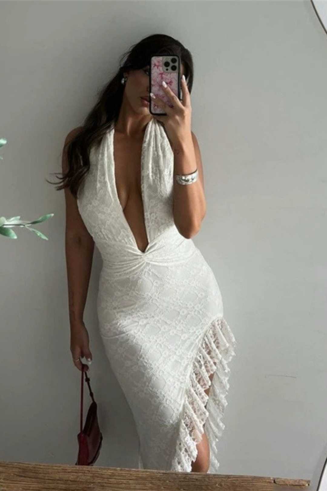 Lace Halterneck Pure Desire Hollow Slit Sexy Dress