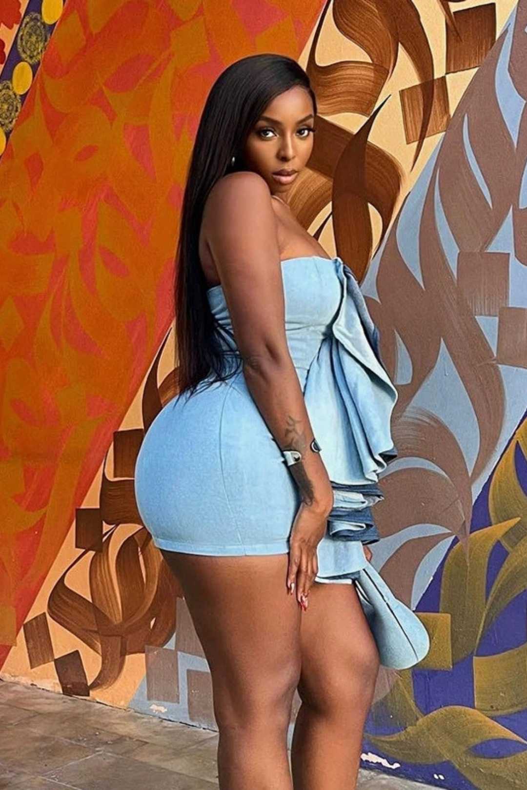 Ruffled Denim Color Matching Dress