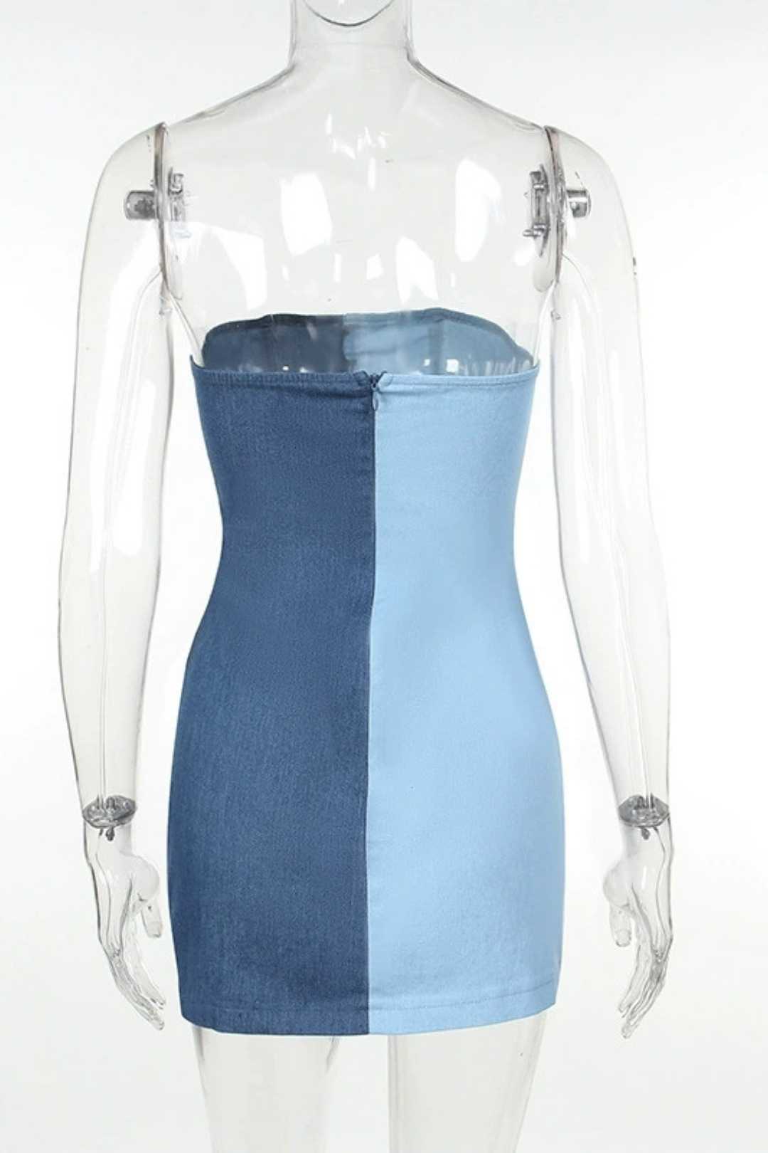 Ruffled Denim Color Matching Dress