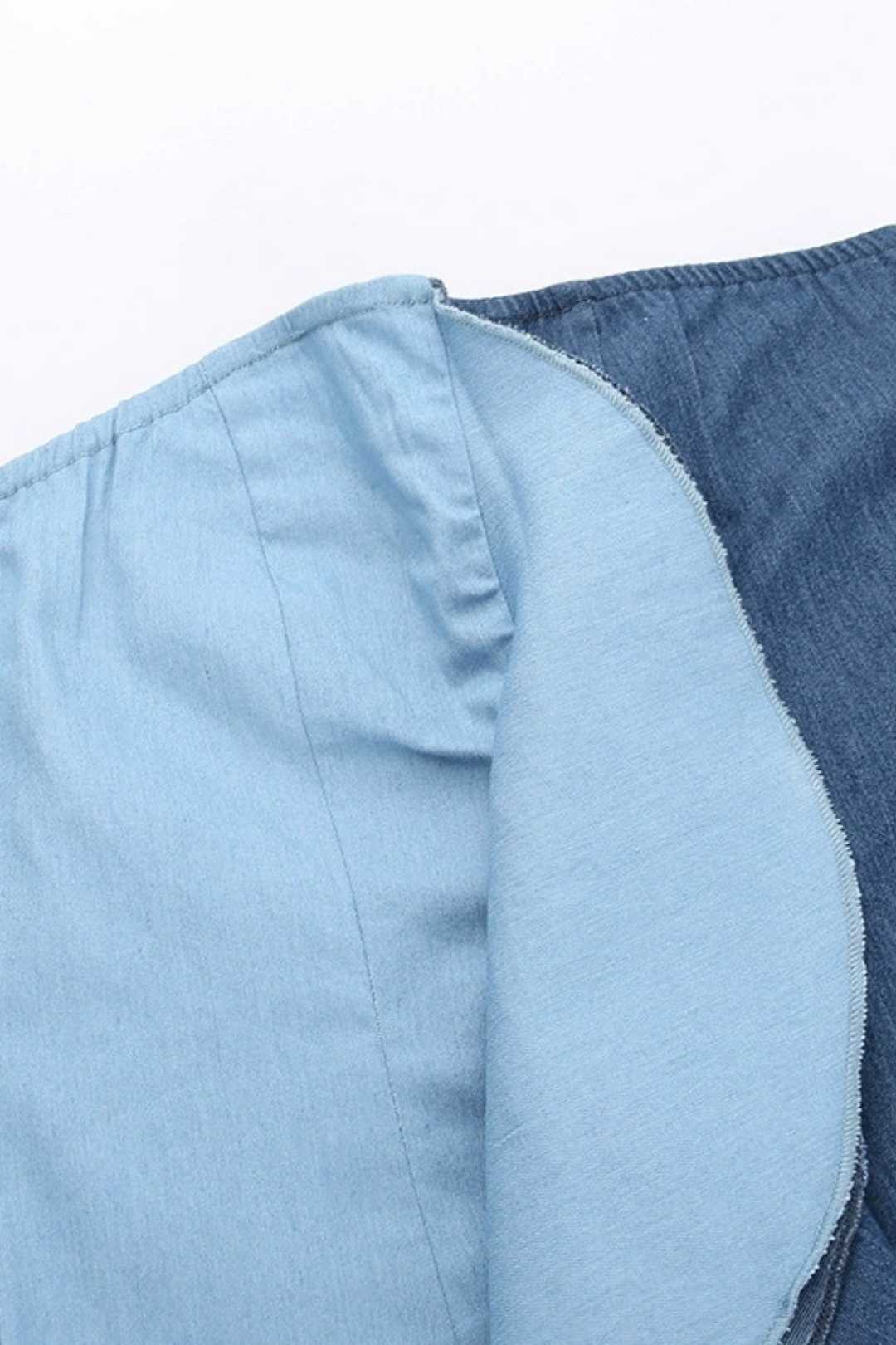 Ruffled Denim Color Matching Dress