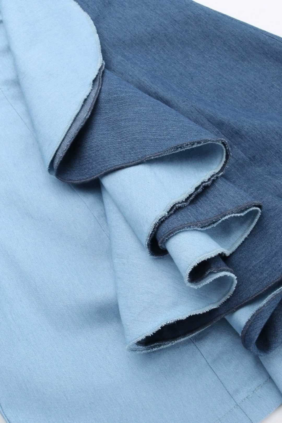 Ruffled Denim Color Matching Dress