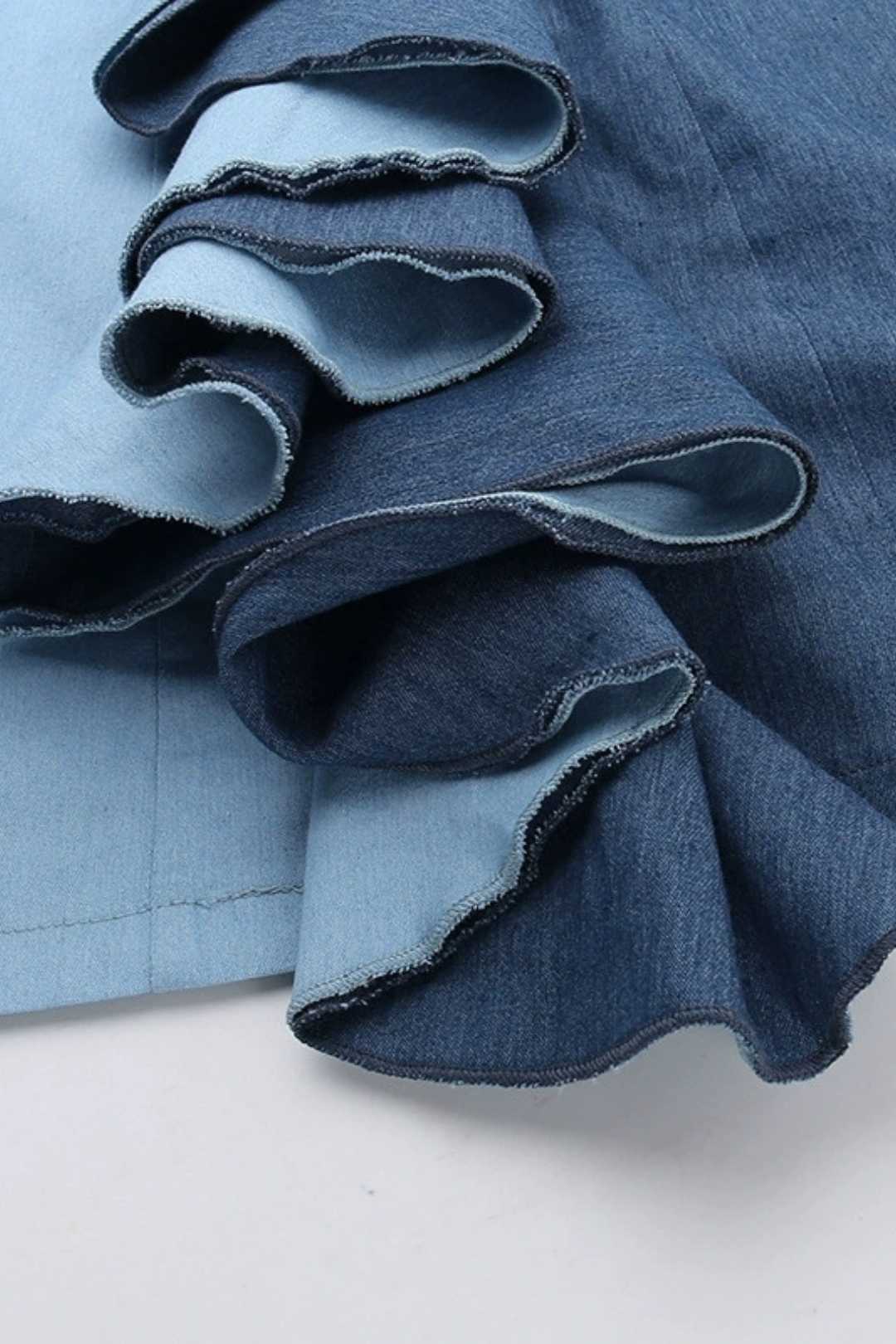 Ruffled Denim Color Matching Dress