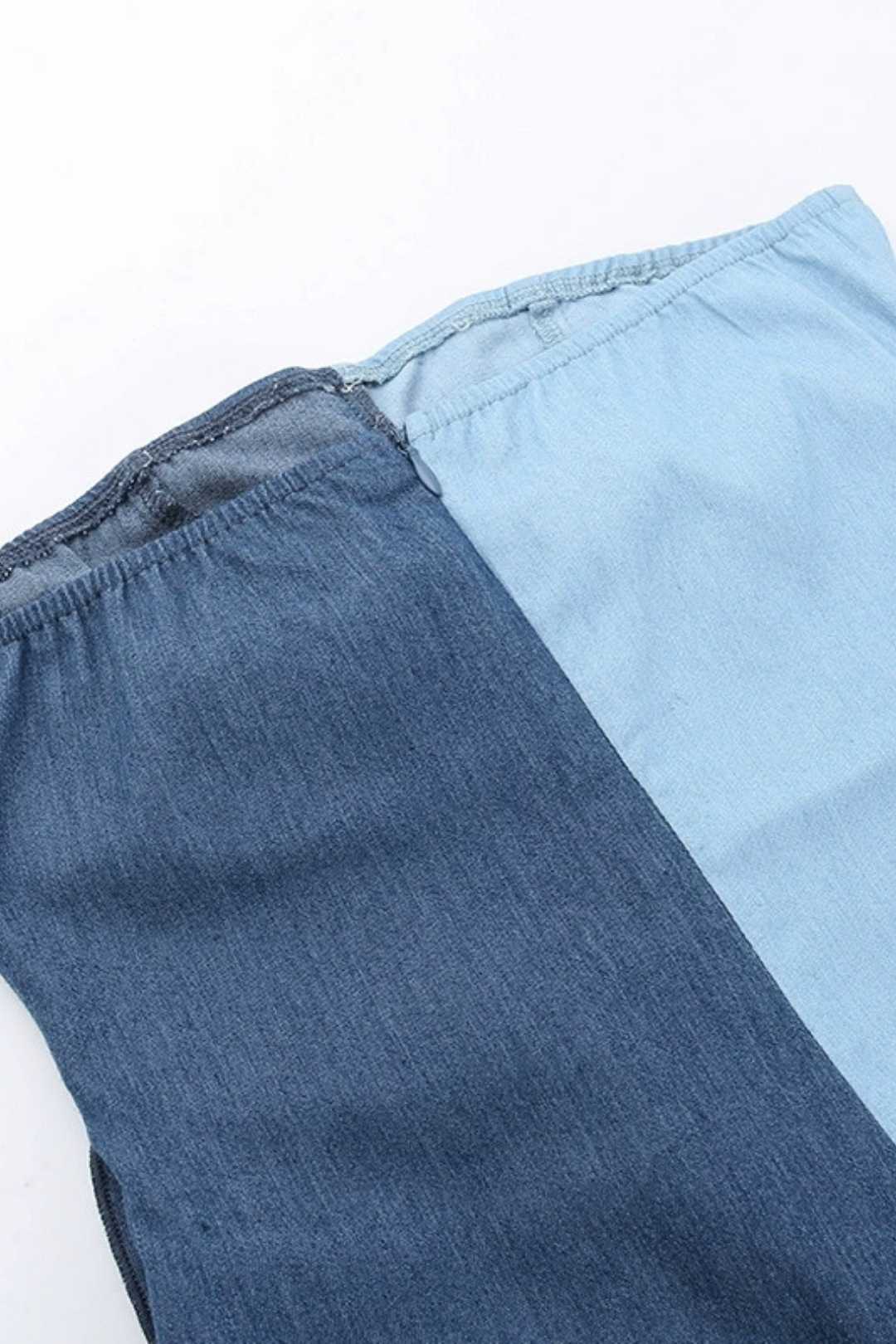 Ruffled Denim Color Matching Dress