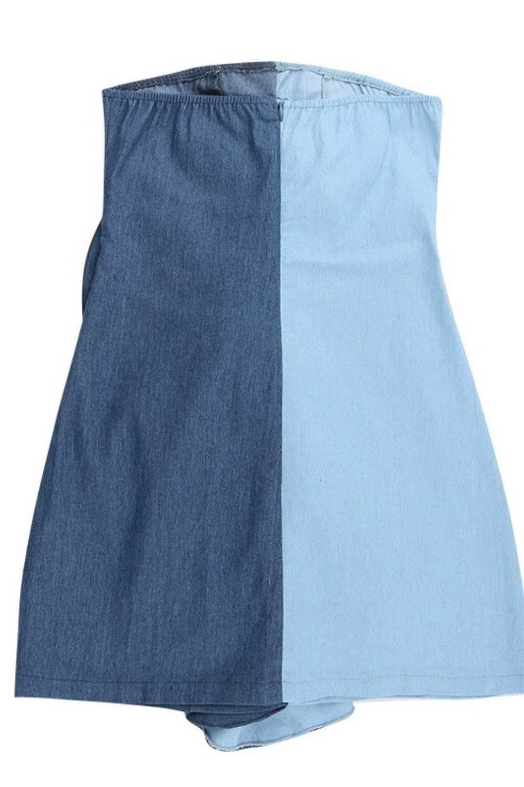Ruffled Denim Color Matching Dress