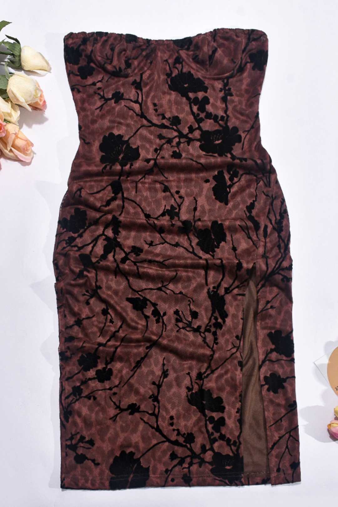 One-line Collar Hollow Chest Wrapped Mesh Dress